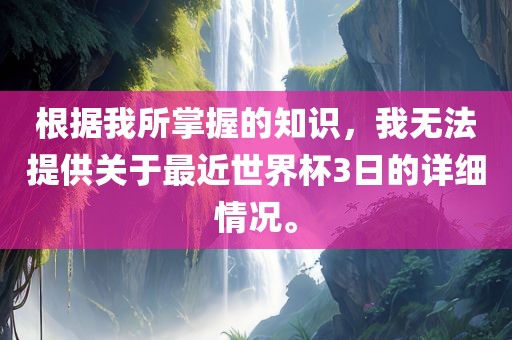 根据我所掌握的知识，我无法提供关于最近世界杯3日的详细情况。眉山市正发家政服务有限公司