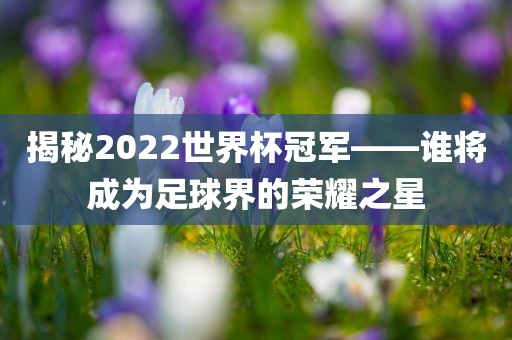 揭秘2022世界杯冠军——谁将成为足球界的荣耀之星眉山市正发家政服务有限公司