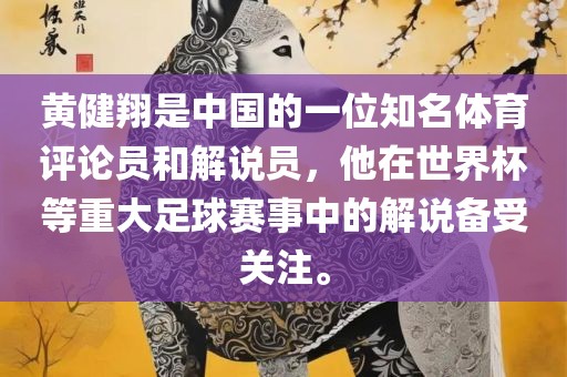 黄健翔是中国的一位知名体育评论员和解说员，他在世界杯等重大足球赛事中的眉山市正发家政服务有限公司解说备受关注。