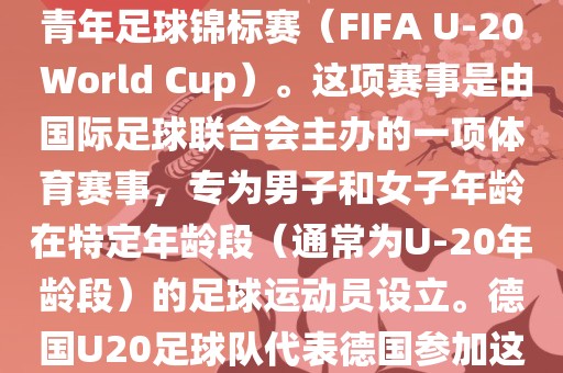 德国U20足球队参加的是U20世界杯足球赛，也被称为世界青年足球锦标赛（FIFA U-20 World Cup）。这项赛事是由国际足球联合会主办的一项体育赛事，专为男子和女子年龄在特定年龄段（通常为U-20年龄段）的足球运动员设立。德国U20足球队代表德国参加这项赛事，旨在展示德国青年足球的潜力和实力。