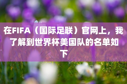 在FIFA（国际足联）官网上，我了解到世界杯美国队的名单如下