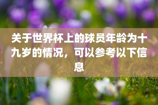 关于世界杯上的球员年龄为十九岁的情况，可以参考以下信息眉山市正发家政服务有限公司